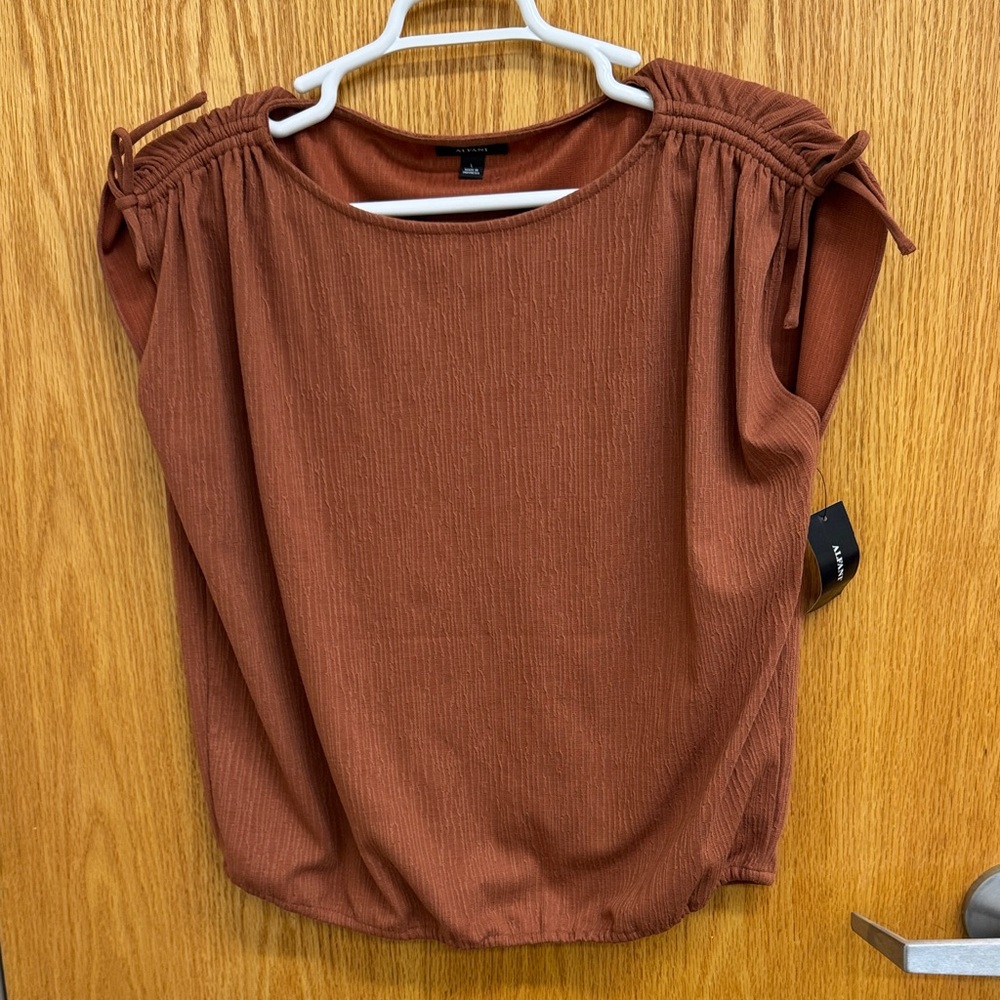 Alfani Rust‎ Gathered Shoulder Blouse